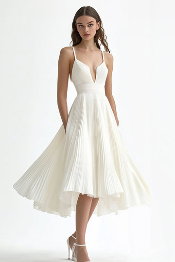 Long Chiffon A Line V-Neck Ivory Engagement Dress
